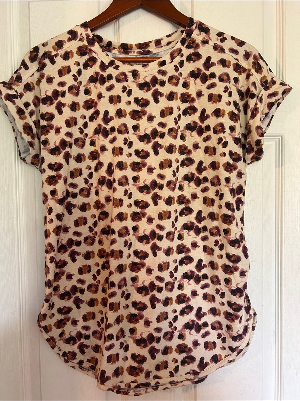 Women’s Leopard Print Short Sleeve Cream Purple Brown Top